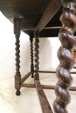 Large Antique English Oak Barley Twist Drop Leaf Gate Leg Table - Refinished