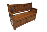 Antique Carved Dutch Hall Bench or Monks Bench With Under Seat Storage