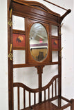 Vintage English Oak Art Deco Hall Tree With Beveled Mirror