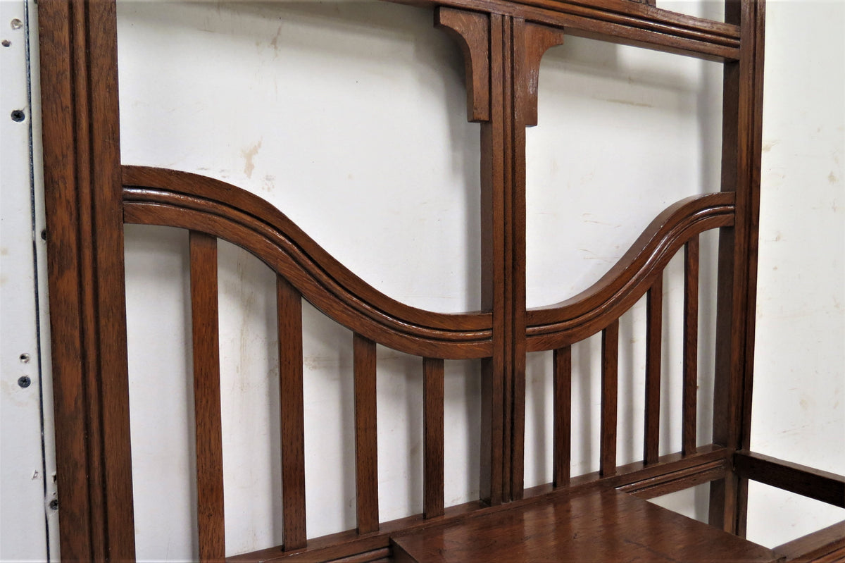 Vintage English Oak Art Deco Hall Tree With Beveled Mirror No. 7