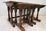 Vintage English Oak Coffee Table With Nesting Side Tables