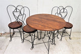 Vintage Twisted Metal and Oak Ice Cream Parlor Table and 4 Chairs