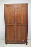 Antique English Tiger Oak Hall Wardrobe or Armoire With Bun Feet and Interior Mirror