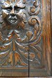 Amazing Antique French Heavily Carved Hunt Cabinet With Stained Glass Doors