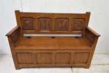 Antique Carved Dutch Hall Bench or Monks Bench With Under Seat Storage