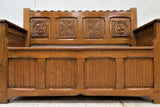 Antique Carved Dutch Hall Bench or Monks Bench With Under Seat Storage