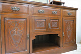 Antique English Edwardian Satin Walnut Buffet With Beveled Mirrors