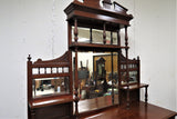 Antique English Edwardian Satin Walnut Buffet With Beveled Mirrors