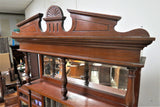 Antique English Edwardian Satin Walnut Buffet With Beveled Mirrors