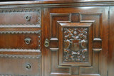 Antique Gothic Influenced Dark Oak Welch Cupboard With Plate Rack Topper
