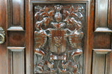 Antique Gothic Influenced Dark Oak Welch Cupboard With Plate Rack Topper