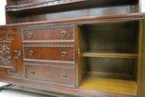 Antique Gothic Influenced Dark Oak Welch Cupboard With Plate Rack Topper