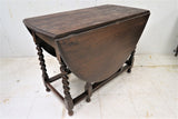 Antique English Oak Barley Twist Drop Leaf Gate Leg Oval Dining Table