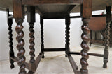 Antique English Oak Barley Twist Drop Leaf Gate Leg Oval Dining Table