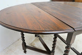 Antique English Oak Barley Twist Drop Leaf Gate Leg Oval Dining Table