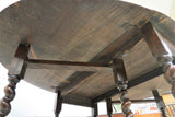 Antique English Oak Barley Twist Drop Leaf Gate Leg Oval Dining Table