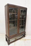 Antique English Art Deco Leaded Stained Glass Bookcase With Adjustable Shelves