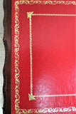 Vintage English Mahogany Coffee Table With Red Leather Gold Embossed Top