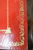 Vintage English Mahogany Coffee Table With Red Leather Gold Embossed Top