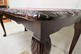 Vintage English Mahogany Coffee Table With Red Leather Gold Embossed Top