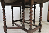 Antique English Oak Barley Twist Scalloped Edge Gate Leg Drop Leaf Table