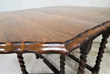Antique English Oak Barley Twist Scalloped Edge Gate Leg Drop Leaf Table