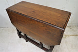 Antique English Oak Barley Twist Scalloped Edge Gate Leg Drop Leaf Table