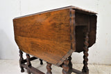 Antique English Oak Barley Twist Scalloped Edge Gate Leg Drop Leaf Table