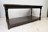 Vintage English Dark Oak Coffee Table With Relief Carved Trim