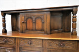 Antique English Catedral Carved Dark Oak Court Cupboard