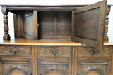 Antique English Catedral Carved Dark Oak Court Cupboard