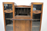 Antique English Oak Drop Front Secretary Desk With Side by Side Glass Bookcases