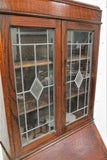 Antique English Drop Front Secretary With Leaded Glass Bookcase Topper