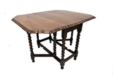 Antique English Oak Barley Twist Scalloped Edge Gate Leg Drop Leaf Table