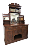 Antique English Edwardian Satin Walnut Buffet With Beveled Mirrors
