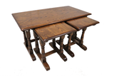 Vintage English Oak Coffee Table With Nesting Side Tables