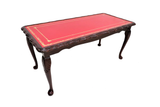 Vintage English Mahogany Coffee Table With Red Leather Gold Embossed Top