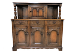 Antique English Catedral Carved Dark Oak Court Cupboard