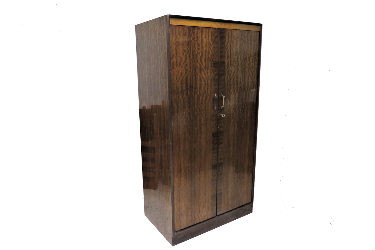 Mid Century English Gloss Mahogany Golden Key Two Door Wardrobe No. 7