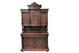 Amazing Antique English Cartouche Carved Medallion Front Hunt Cabinet Circa 1870