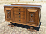 English Relief Carved Tudor Style Buffet Or Sideboard With Paw Feet