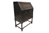 Antique English Oak Jacobean Barley Twist Secretary Desk