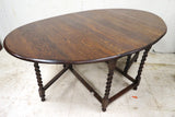 Large Antique English Oak Barley Twist Drop Leaf Gate Leg Table - Refinished