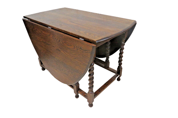 Large Antique English Oak Barley Twist Drop Leaf Gate Leg Table - Refinished