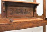 Antique English Tiger Oak Hall Tree With Beveled Mirror and Glove Box