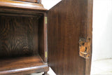 Antique English Art Deco Oak Arched Bookcase With Fretwork Glass Doors