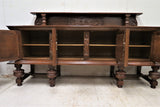 Large Vintage French Bruegel Style Carved Buffet With Acorn Feet