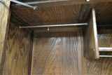 Vintage English Tiger Oak Cathedral Carved Linen Fold Double Door Wardrobe