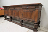Spectacular Large Gothic Revival Linen Fold Thick Oak Sideboard or Buffet Circa 1850