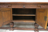 Spectacular Large Gothic Revival Linen Fold Thick Oak Sideboard or Buffet Circa 1850